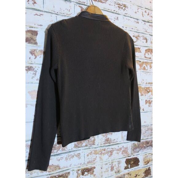 NWT Escapade Suede Leather & Knit Sweater Button Down Collarless Cardigan Jacket - Picture 8 of 8